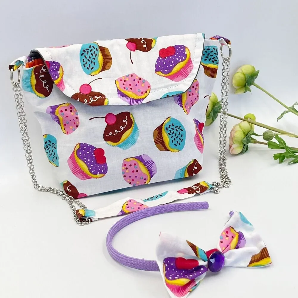 Girls Accessories Cupcakes Purse crossbody Bag & Headband Set